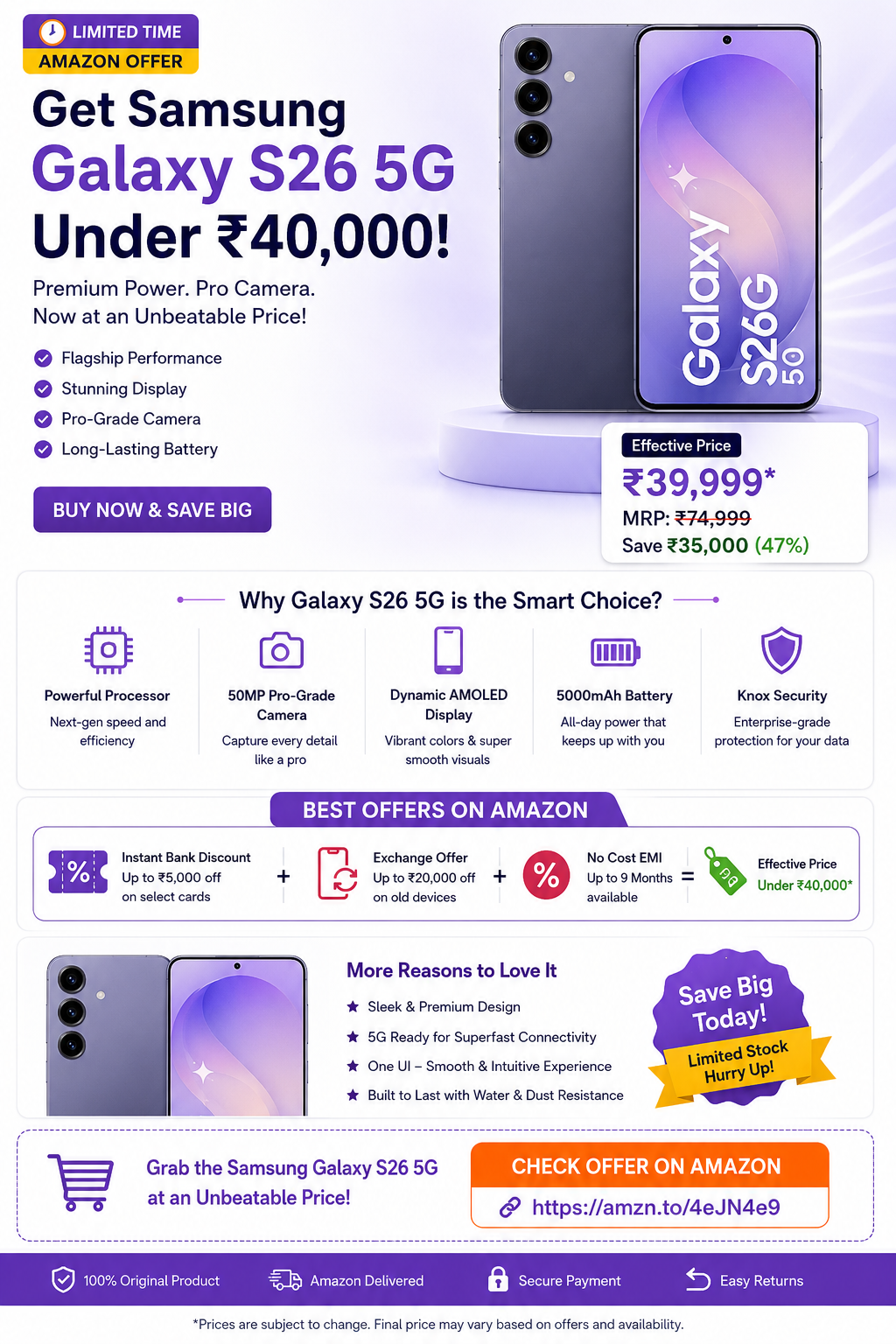 Samsung Galaxy S26 5G Under ₹40,000 on Amazon – Best Offer & Buying Guide